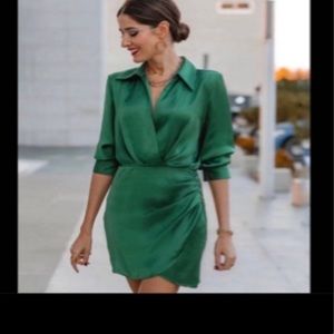 ZARA Green Satin Dress